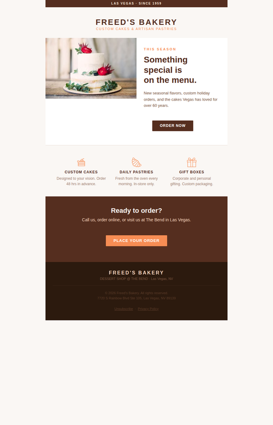 Freed's Bakery — sample email