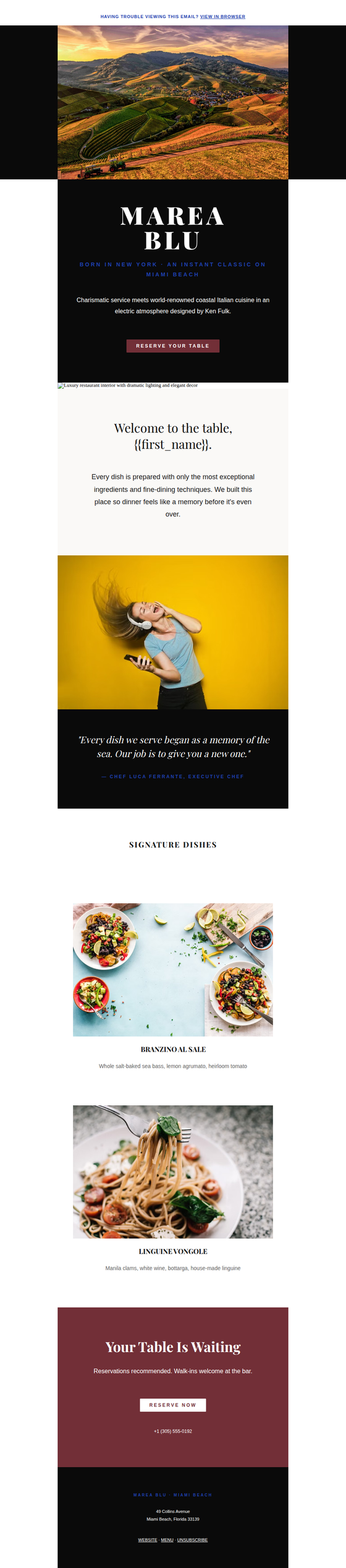 Marea Blu — sample email