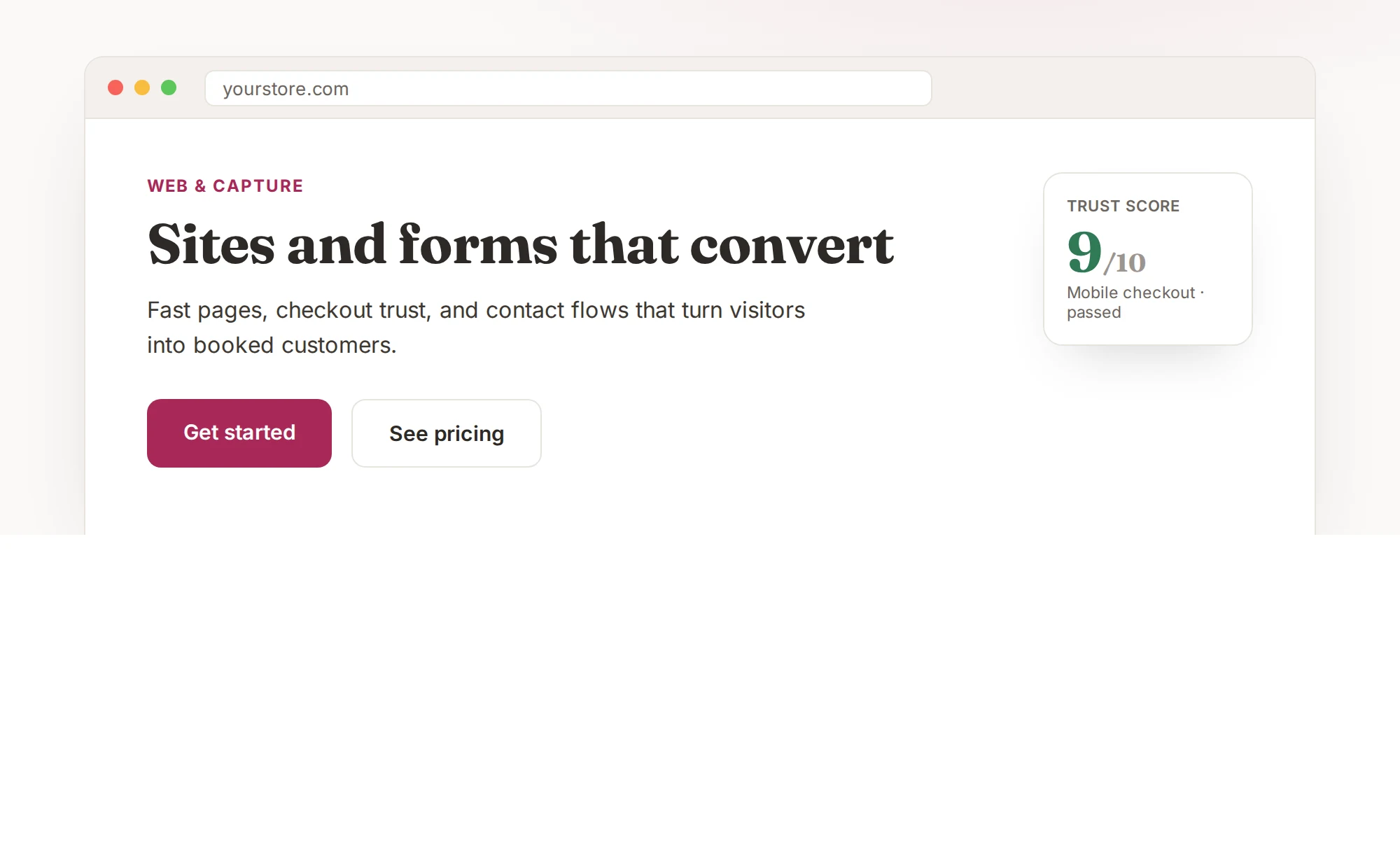 Landing page with mobile checkout trust score