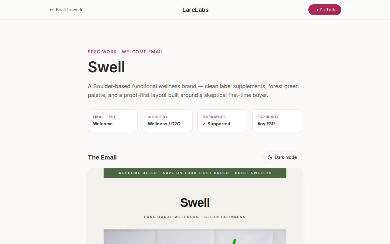 Swell welcome email spec work